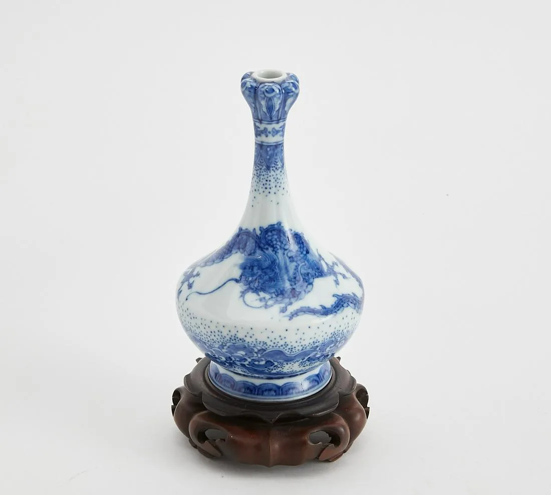 Japanese blue and white porcelain stick neck vase