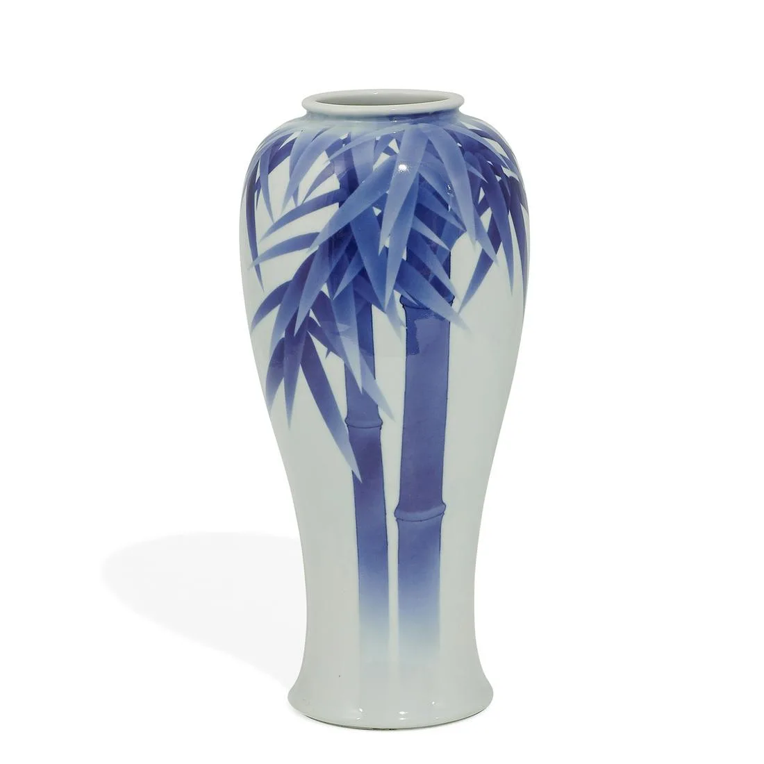 Makuzu Kozan porcelain baluster vase with bamboo