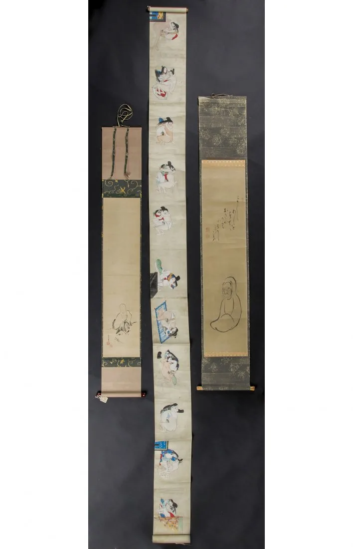 3 Japanese Meiji Period Scroll Paintings