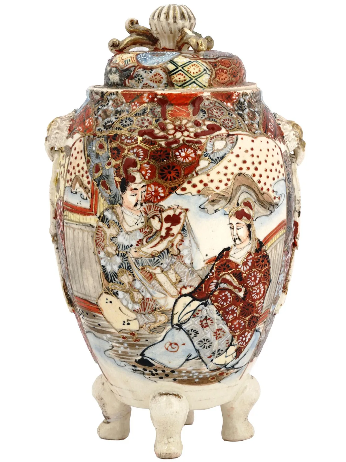 JAPANESE SATSUMA KOZAN STYLE FOOTED PORCELAIN VASE